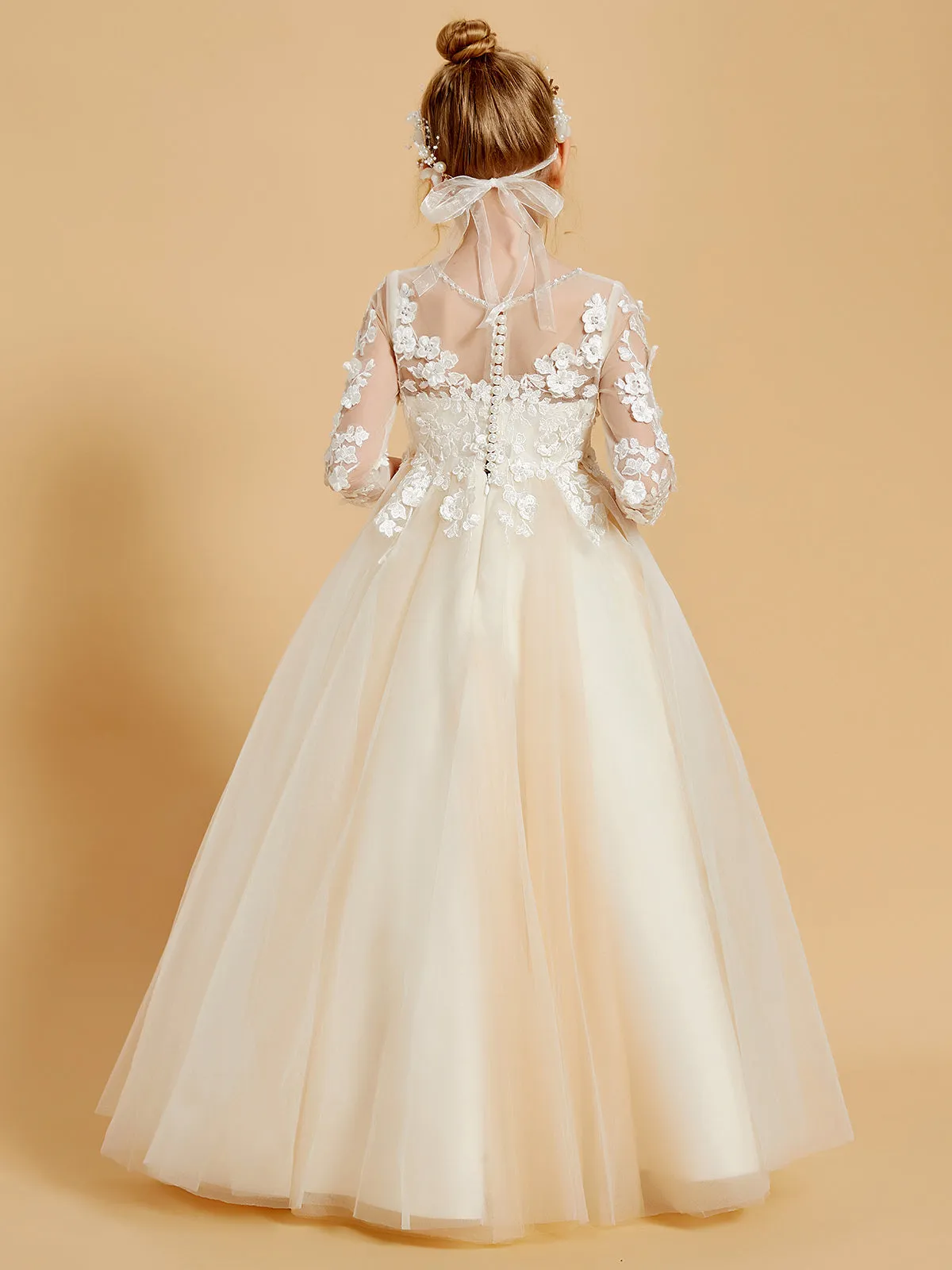 Elegant Long Sleeve Flower Girl Dresses with Applique Detail