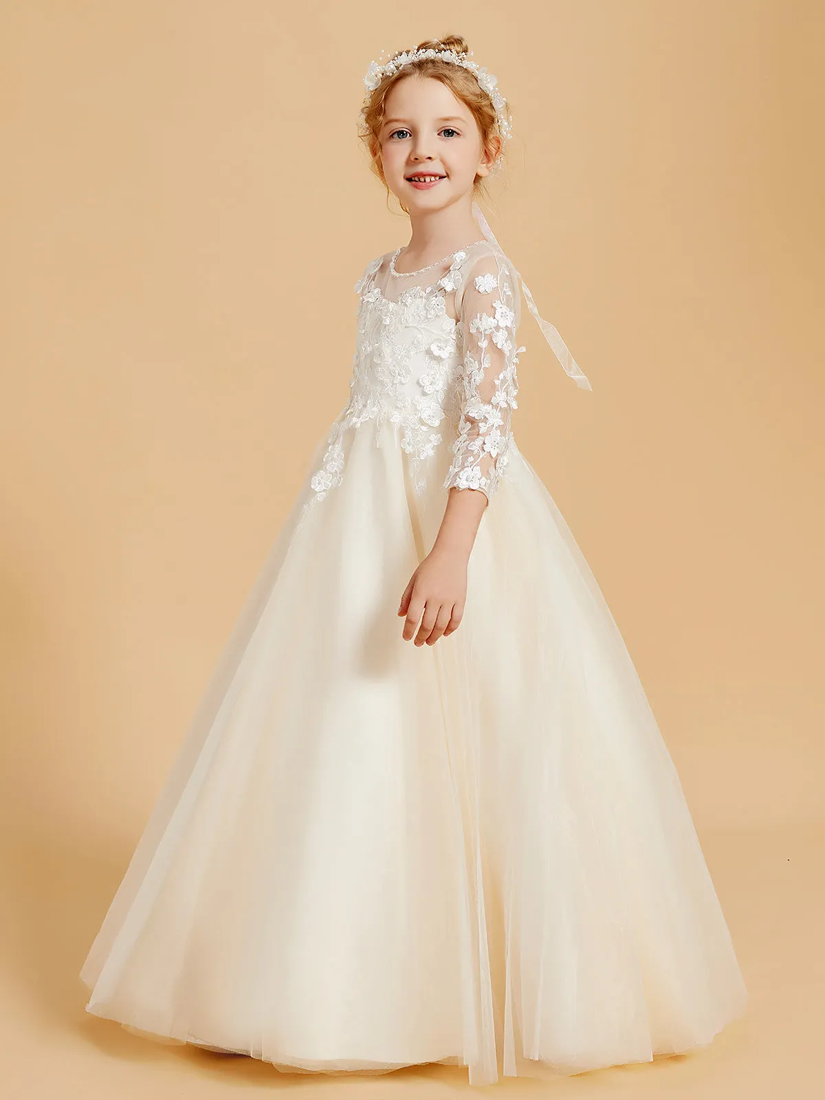 Elegant Long Sleeve Flower Girl Dresses with Applique Detail