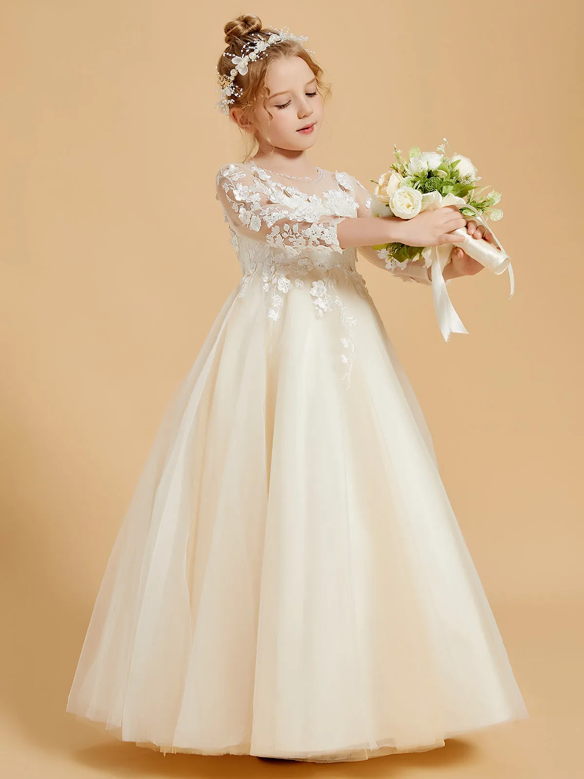 Elegant Long Sleeve Flower Girl Dresses with Applique Detail