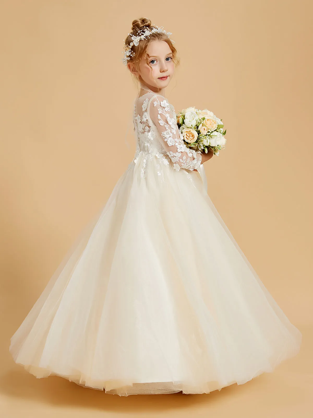 Elegant Long Sleeve Flower Girl Dresses with Applique Detail