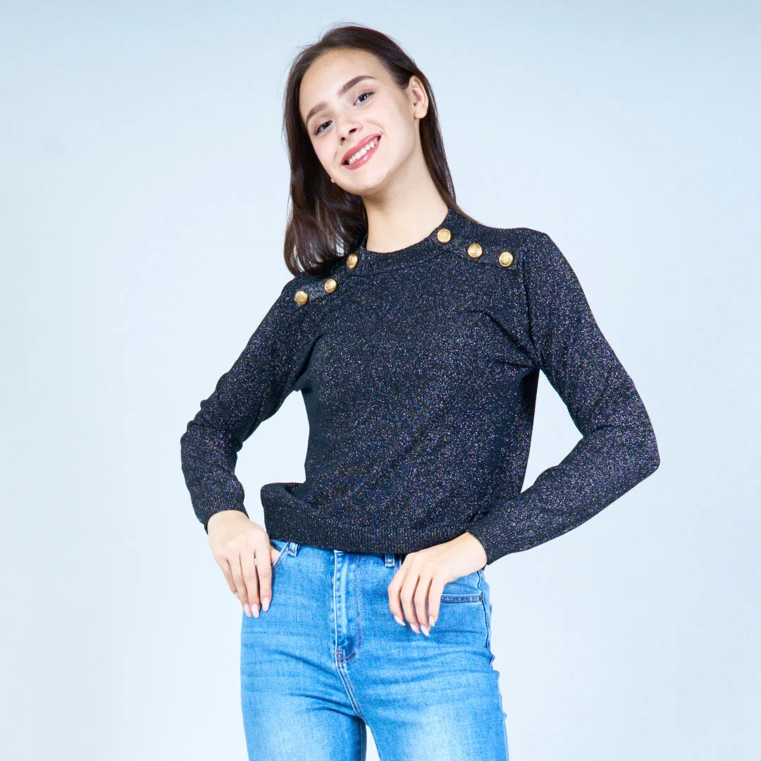 Elegant shoulder-button sweater wholesale