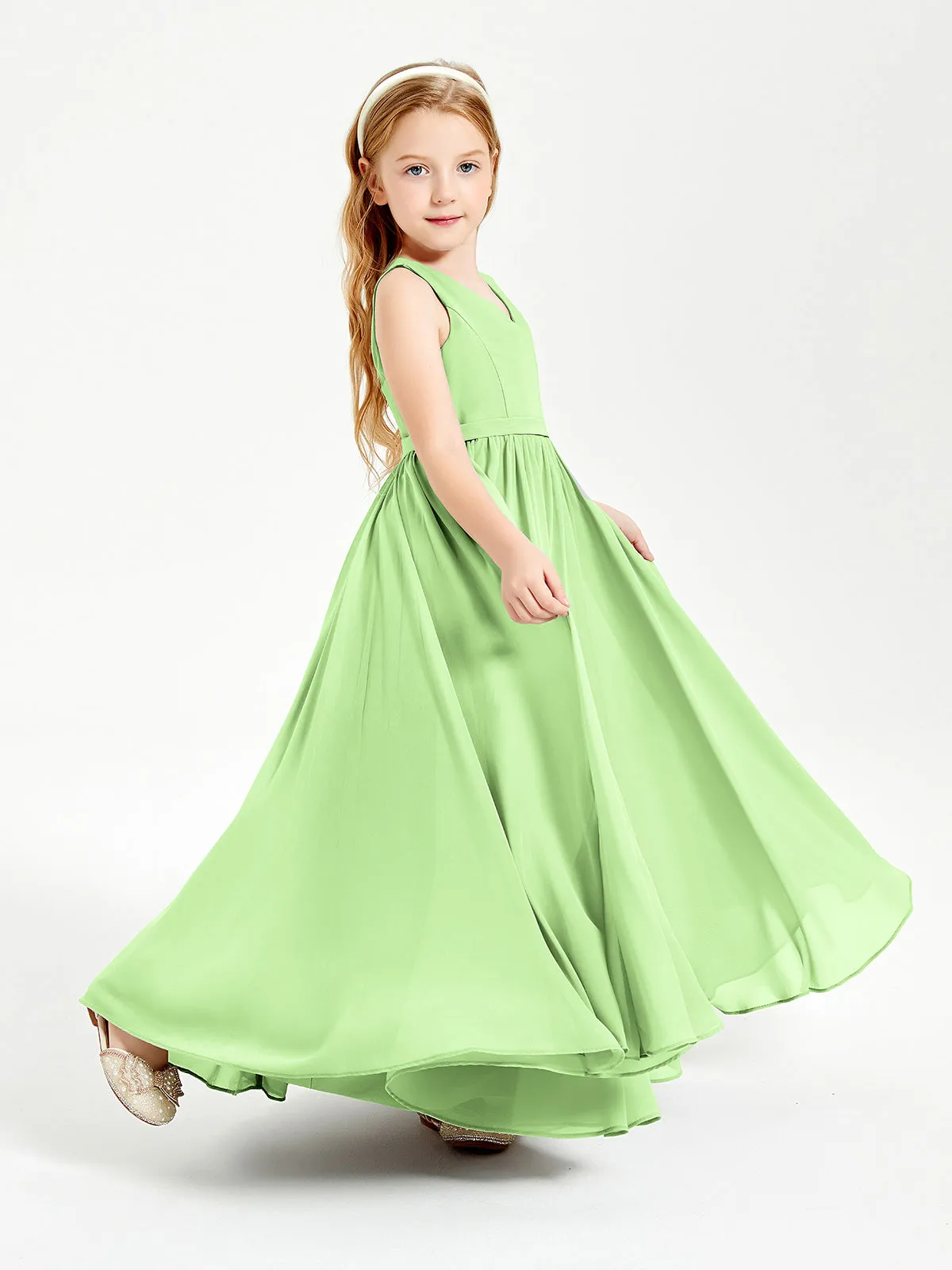 Elegant Sleeveless Junior Bridesmaid Dresses Sage