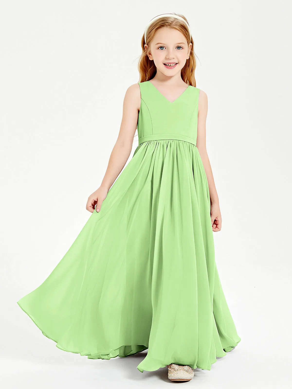 Elegant Sleeveless Junior Bridesmaid Dresses Sage