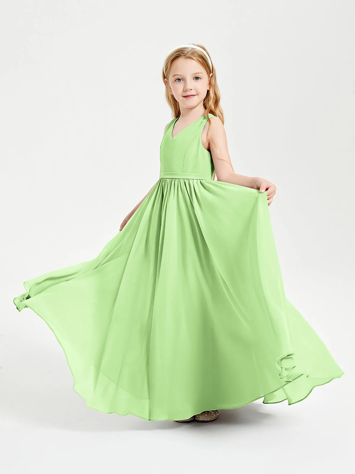 Elegant Sleeveless Junior Bridesmaid Dresses Sage