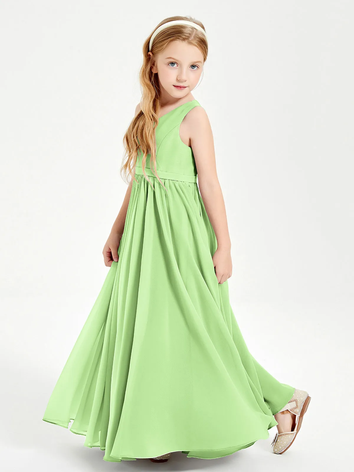 Elegant Sleeveless Junior Bridesmaid Dresses Sage