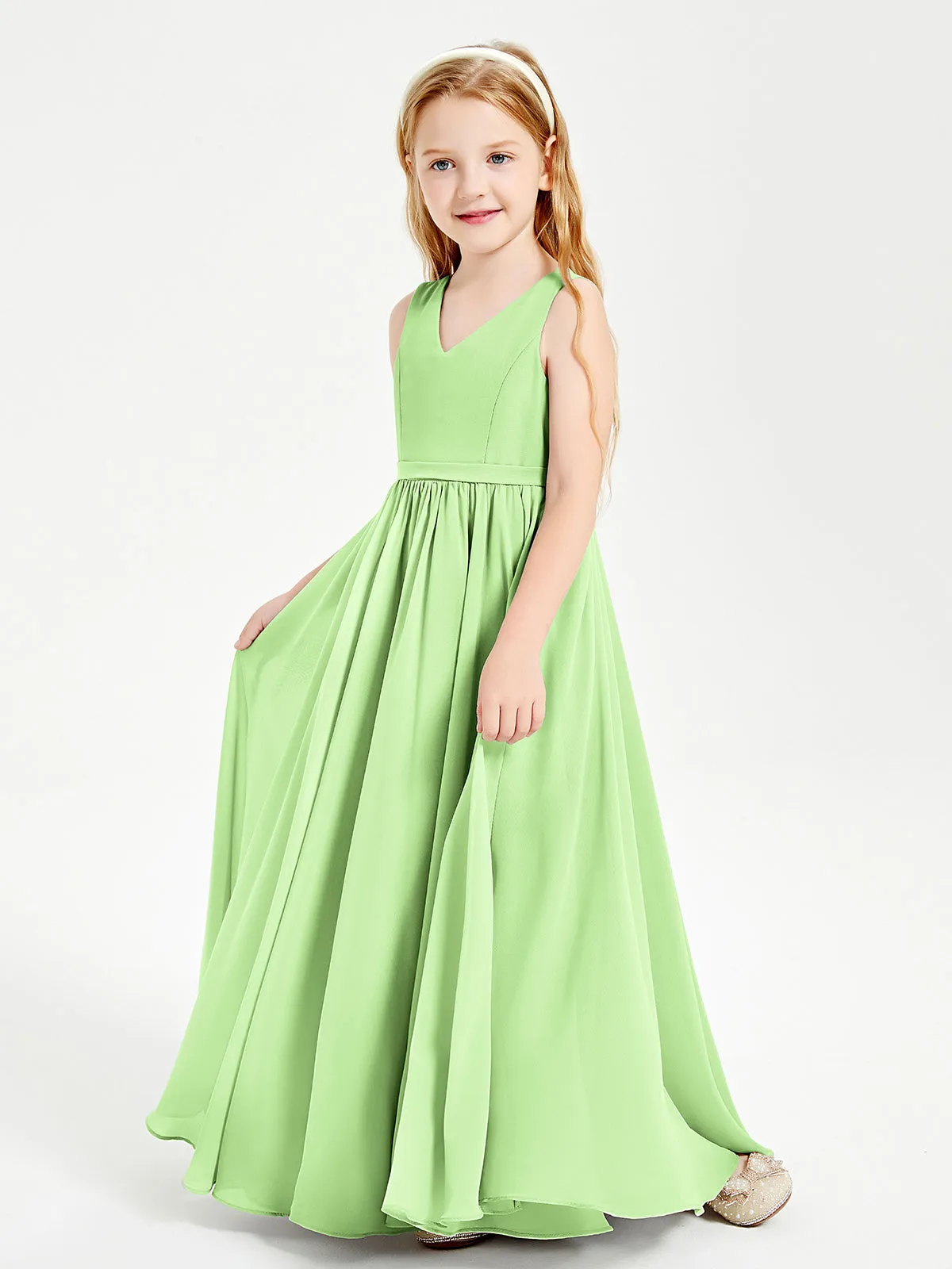 Elegant Sleeveless Junior Bridesmaid Dresses Sage