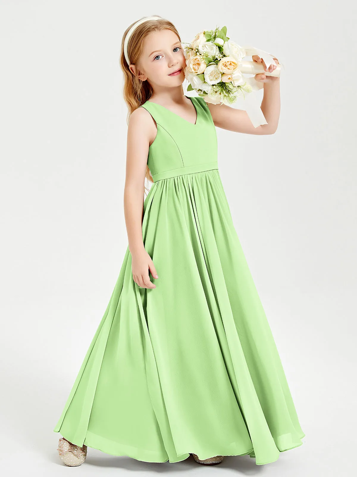 Elegant Sleeveless Junior Bridesmaid Dresses Sage