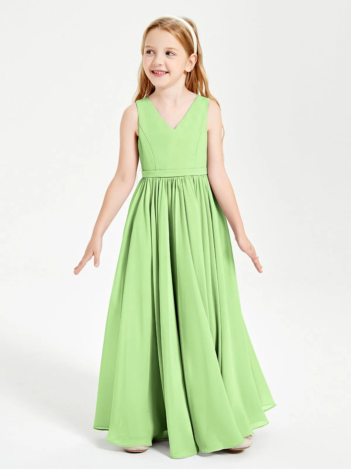 Elegant Sleeveless Junior Bridesmaid Dresses Sage