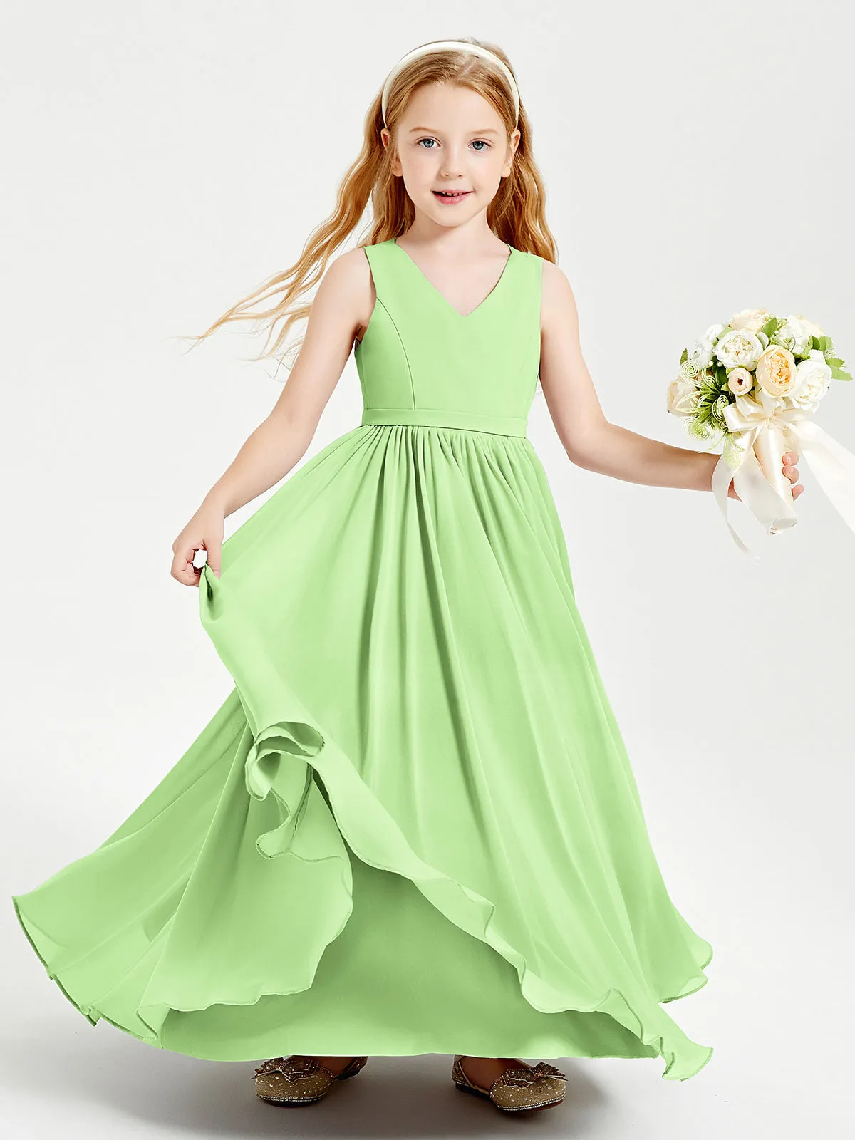 Elegant Sleeveless Junior Bridesmaid Dresses Sage