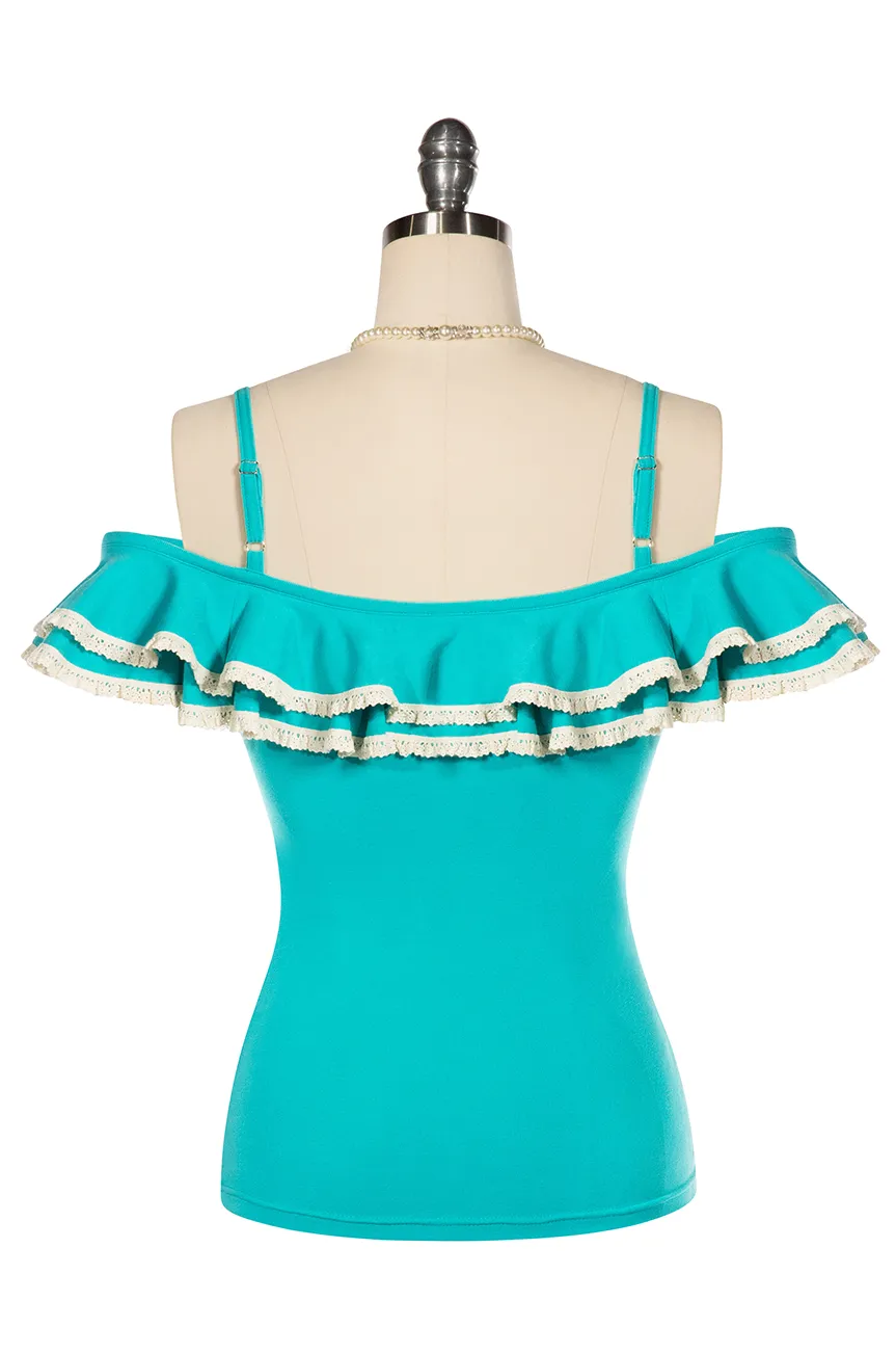 Elysian Flower Brooch Top (Teal)