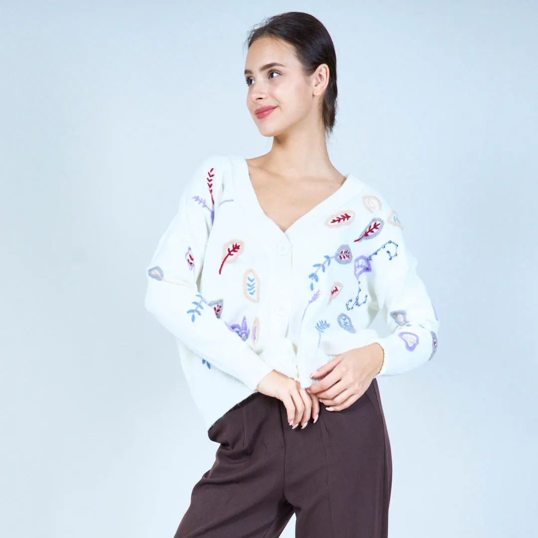 Embroidered botanical button-up cardigan wholesale