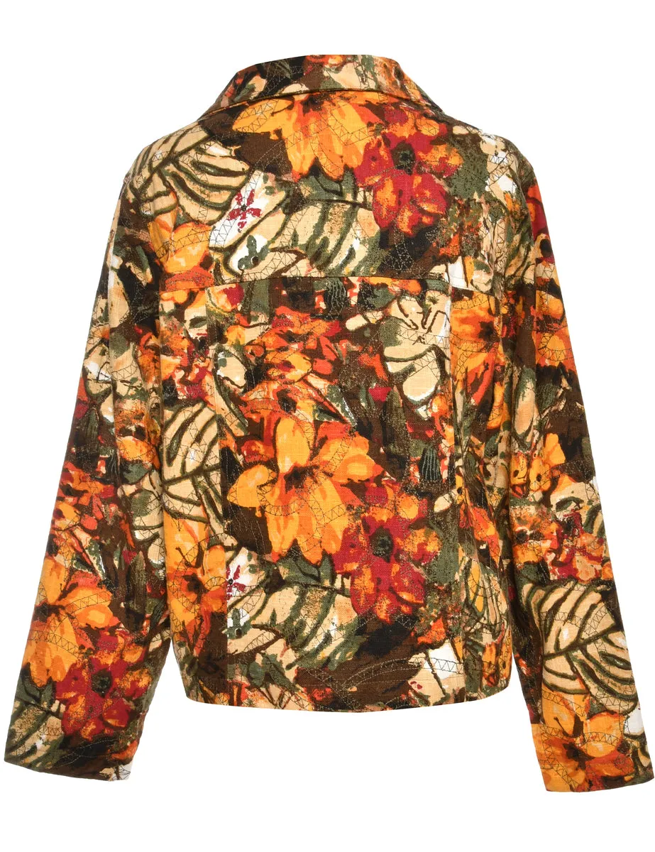 Floral Brown & Orange Classic Jacket - M