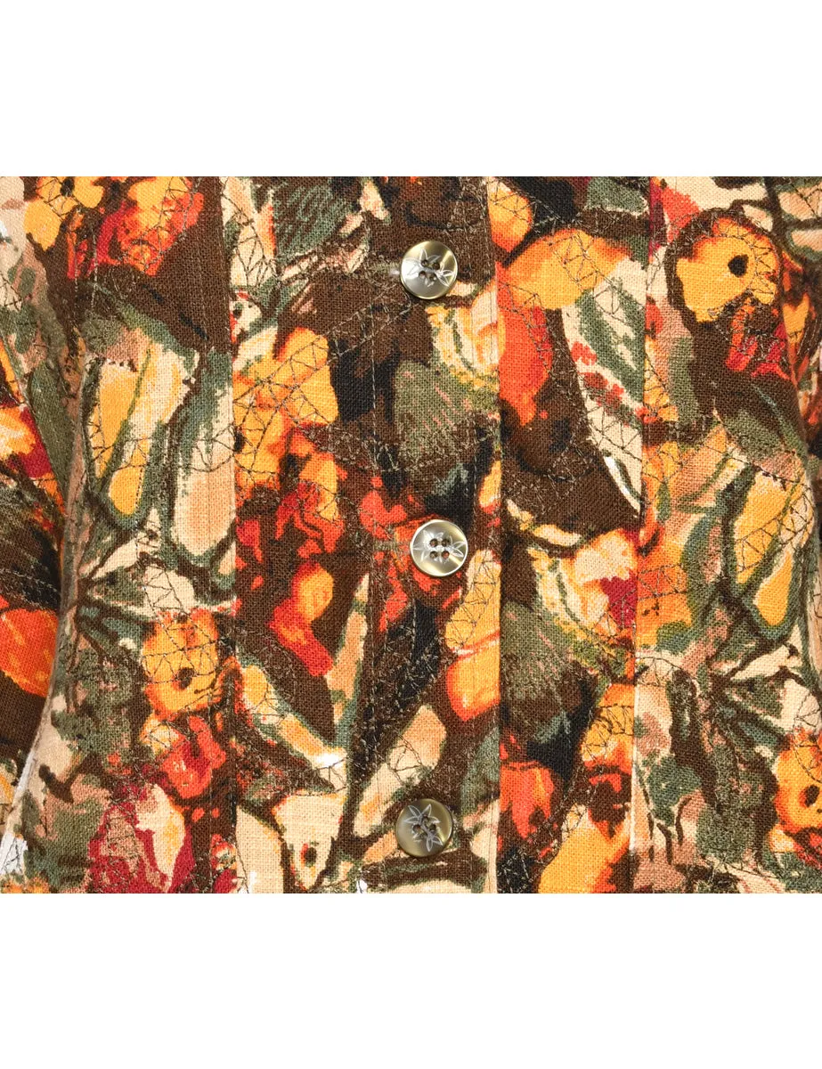 Floral Brown & Orange Classic Jacket - M