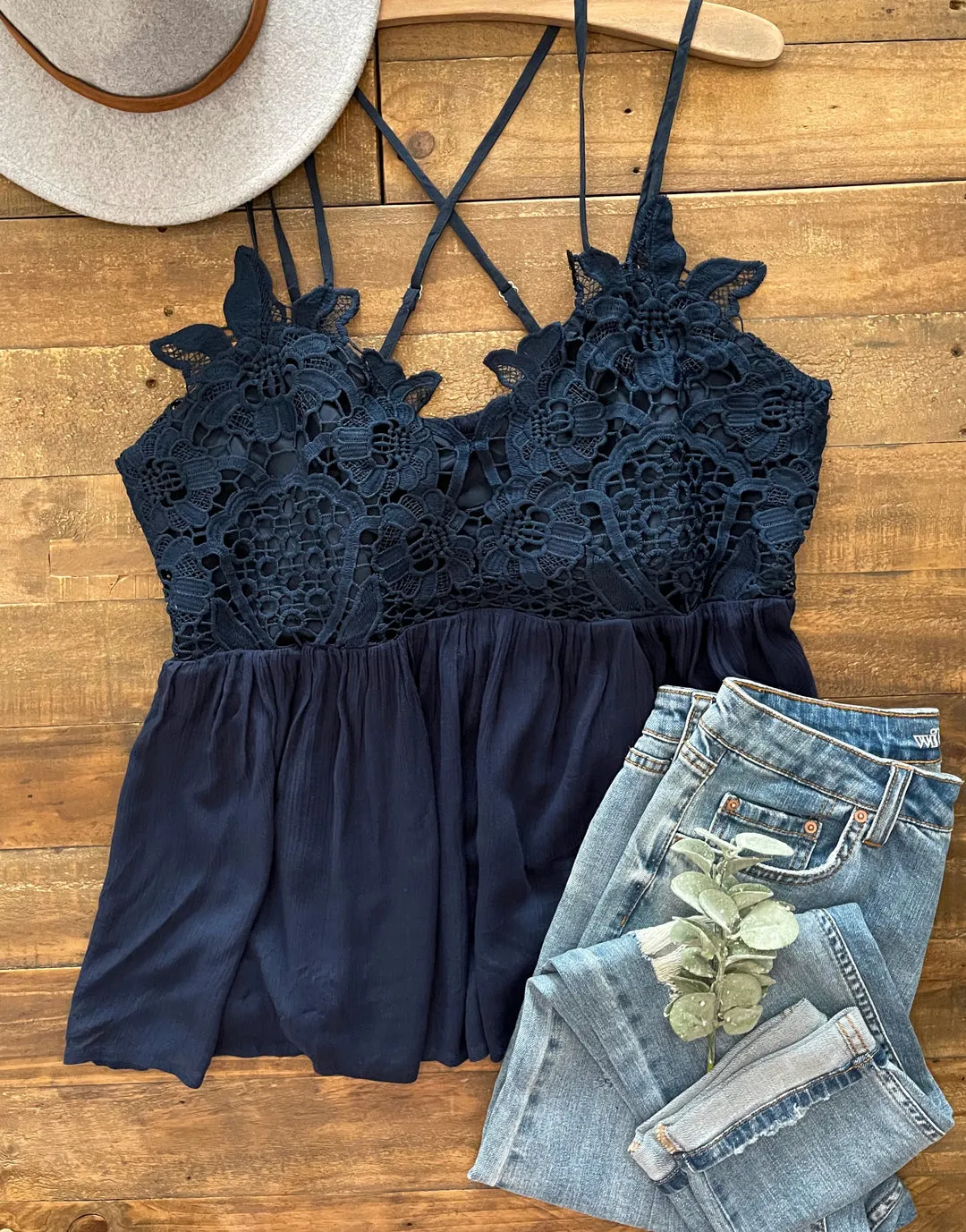 Give Them Grace Lace Tank - Navy