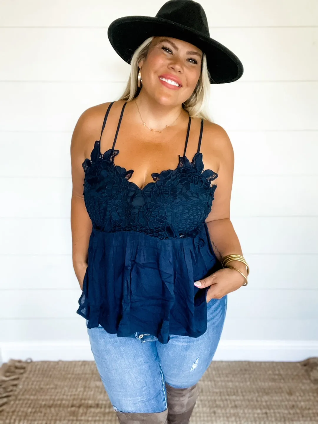 Give Them Grace Lace Tank - Navy