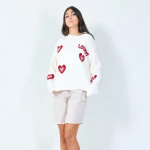 Heart embroidered knit sweater wholesale