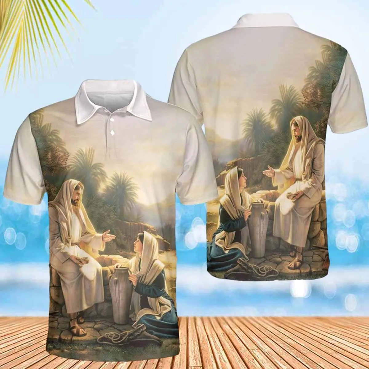 Jesus And The Woman At The Well Polo Shirts - Christian Shirt For Men And Women