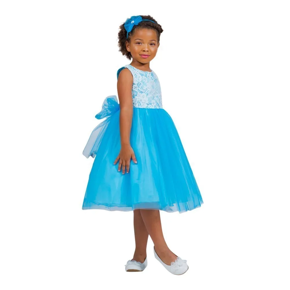 Little Girls Aqua Lace Tulle Sleeveless Easter Dress 2-6