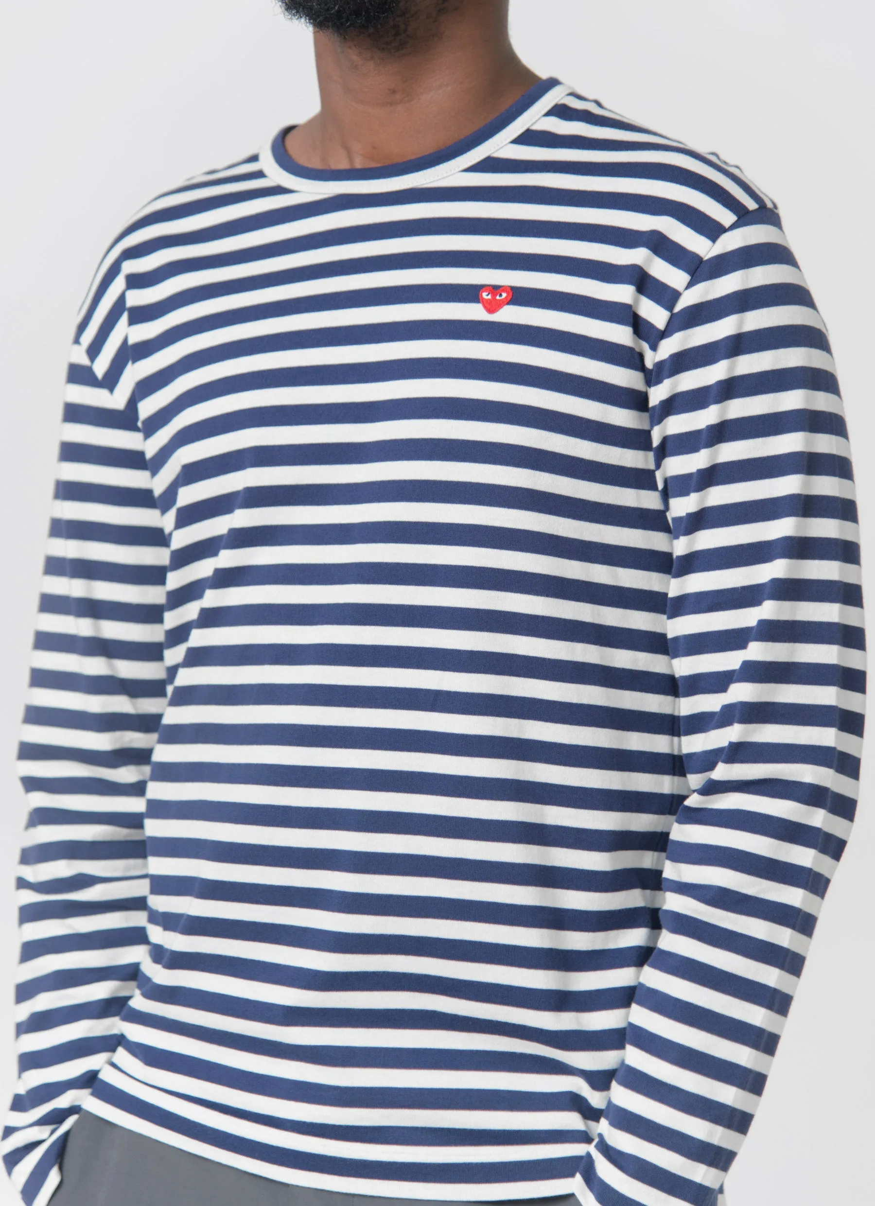 Long Sleeve Mini Emblem Stripe Tee Navy/Red T310