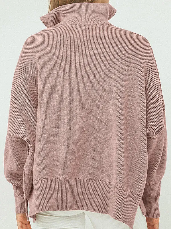 Long Sleeve Zipper Ribbed Knit Pullover