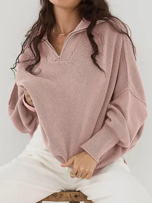 Long Sleeve Zipper Ribbed Knit Pullover