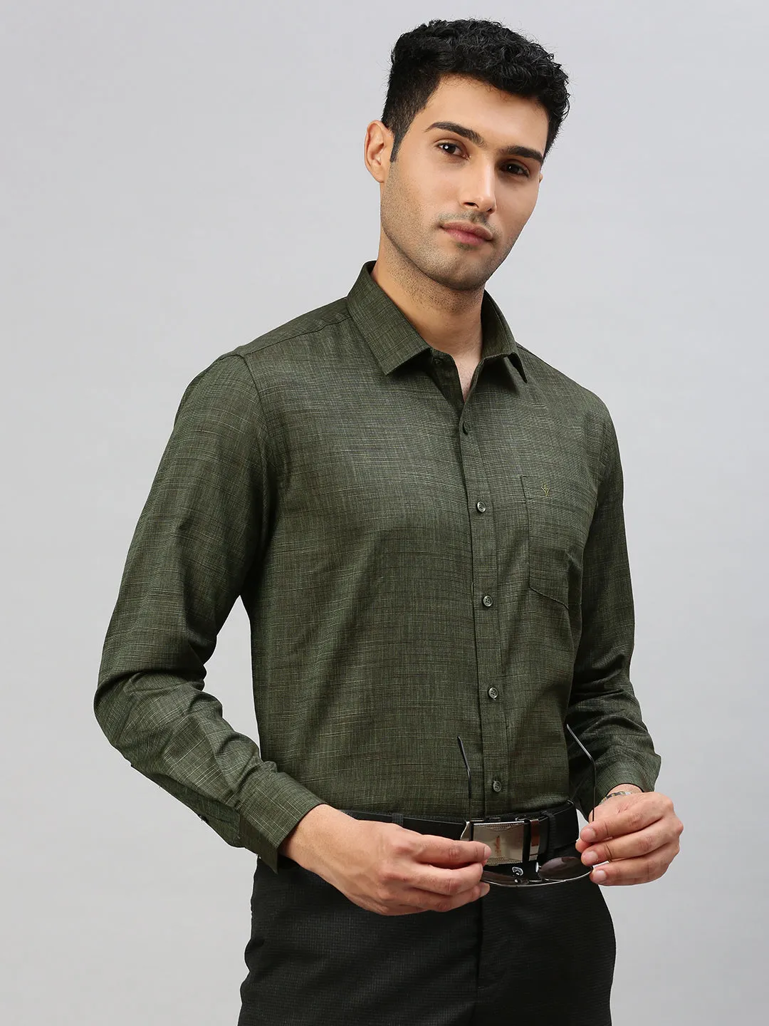 Men Cotton Blend Shirt Green T33 TI4