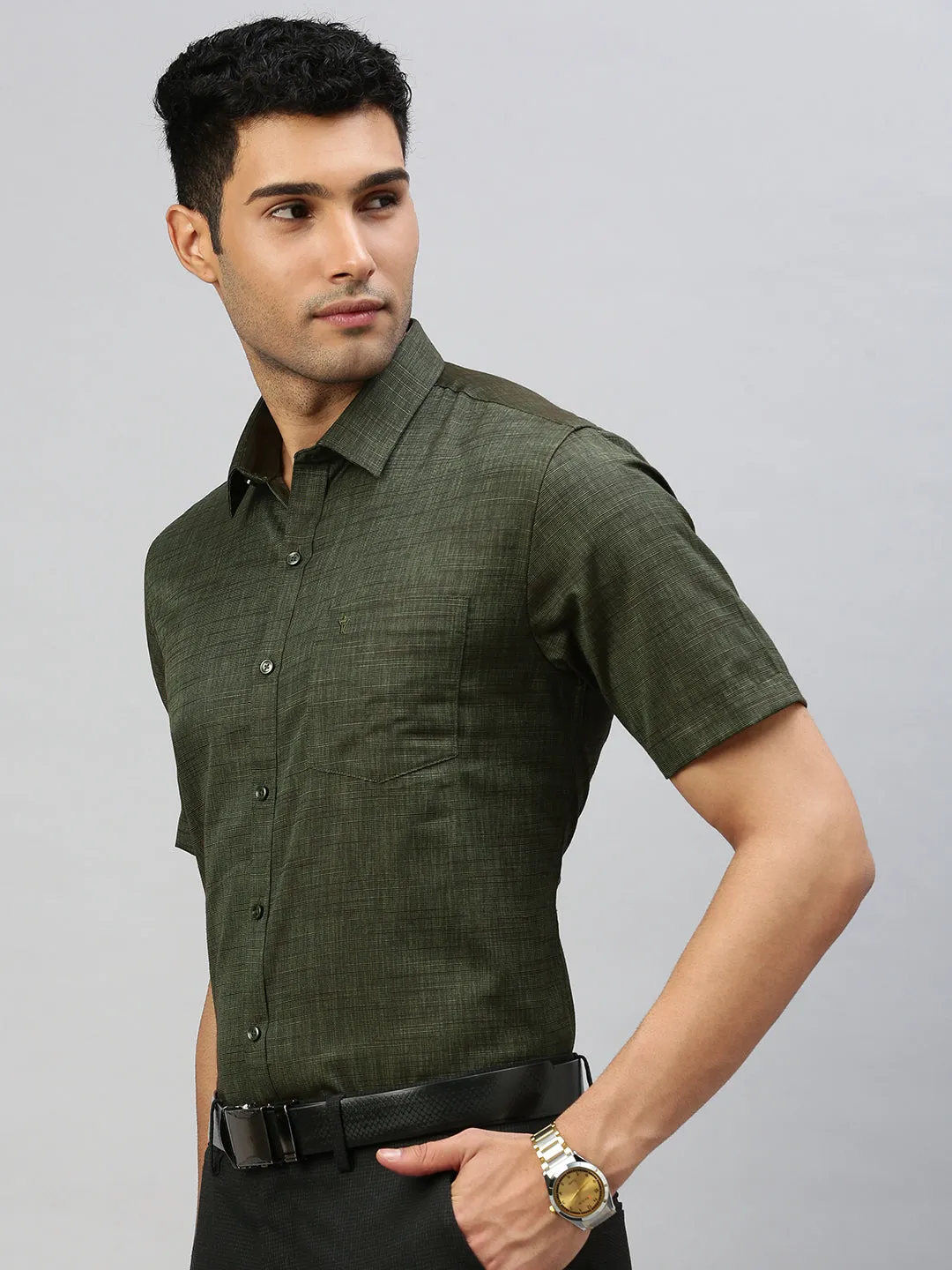 Men Cotton Blend Shirt Green T33 TI4