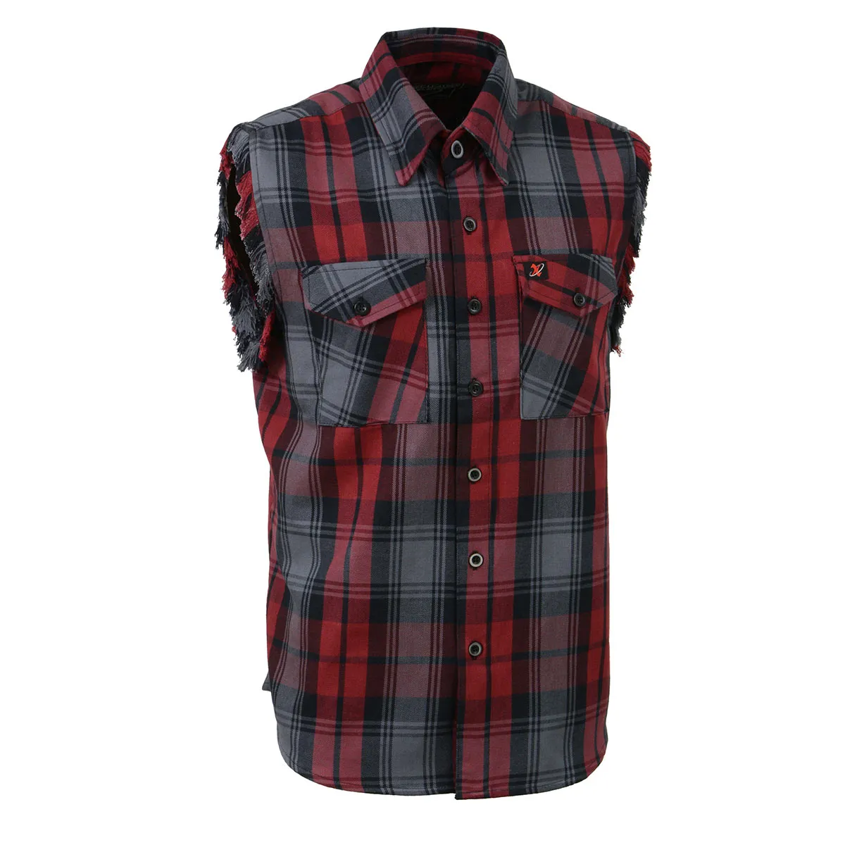 Milwaukee Leather MNG11696 Men’s Black and Grey with Red Cut Off Flannel Shirt