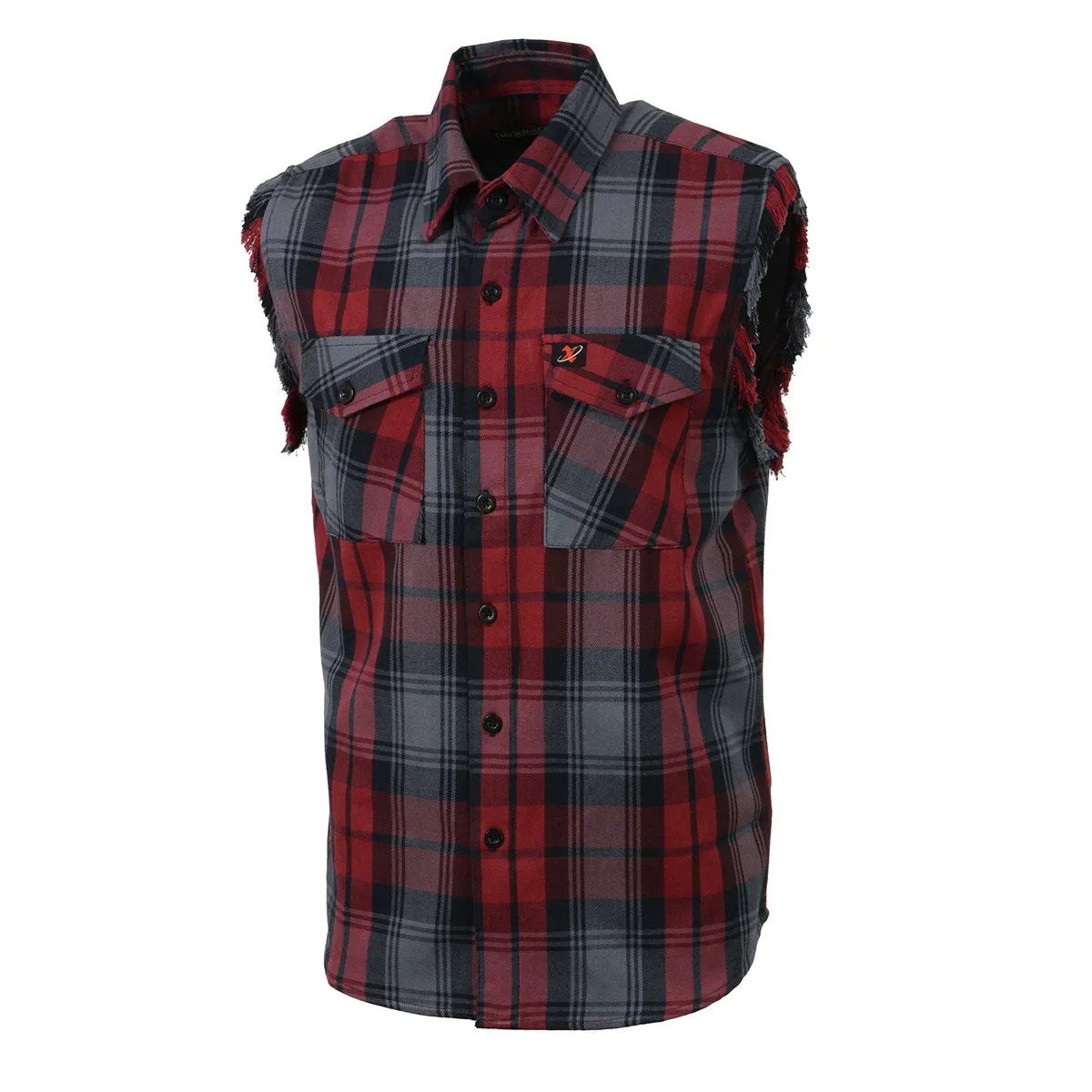 Milwaukee Leather MNG11696 Men’s Black and Grey with Red Cut Off Flannel Shirt