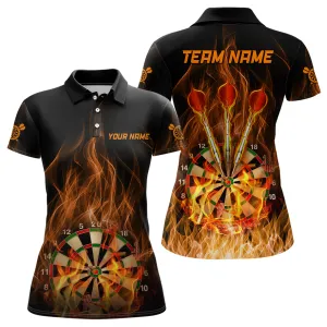 Multi Color Fire Flame Dartboard Womens Darts Polo Shirt Custom Dart Shirts For Women Dart Jerseys