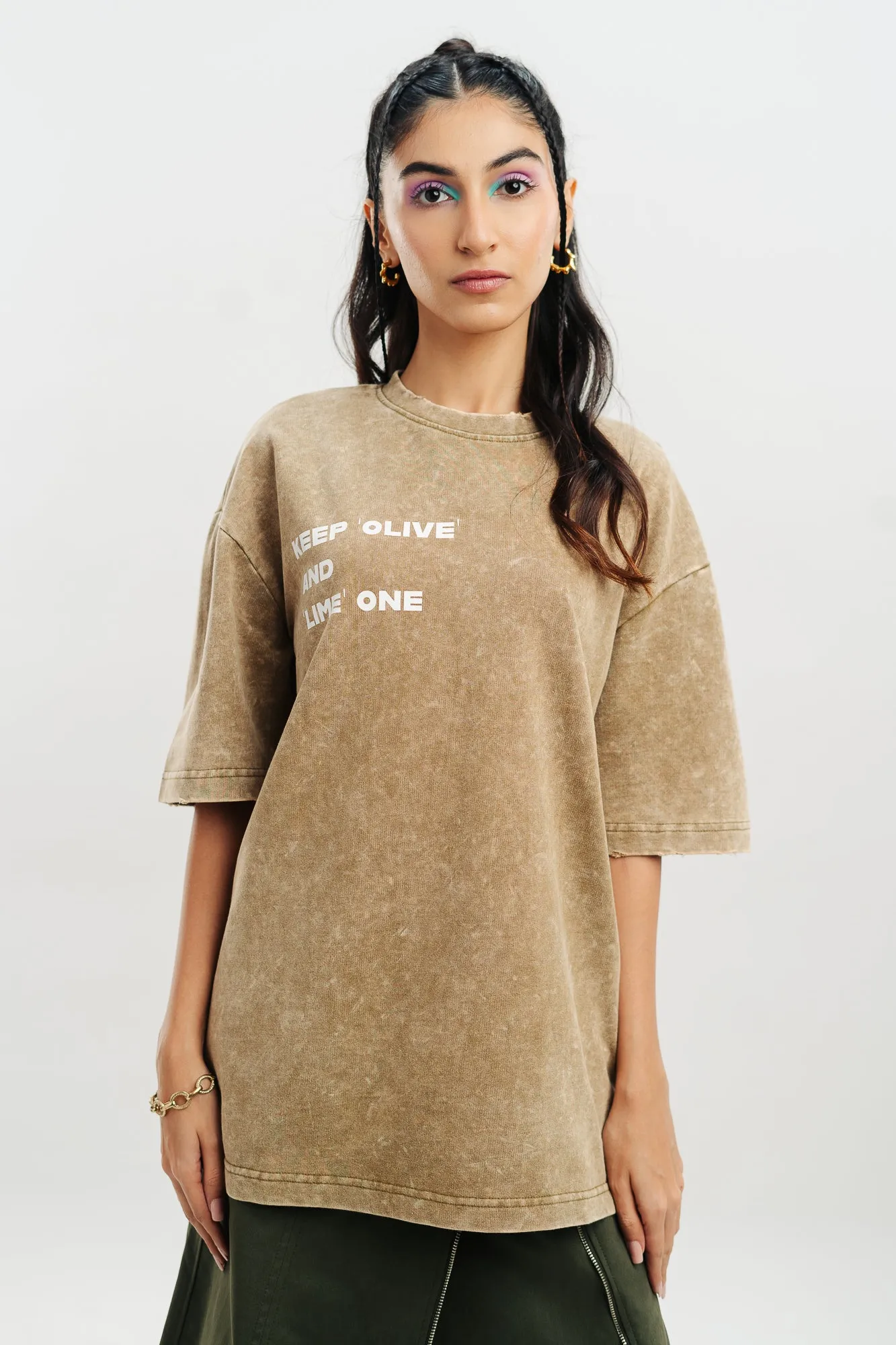 Olive Acid Wash Oversized Tees