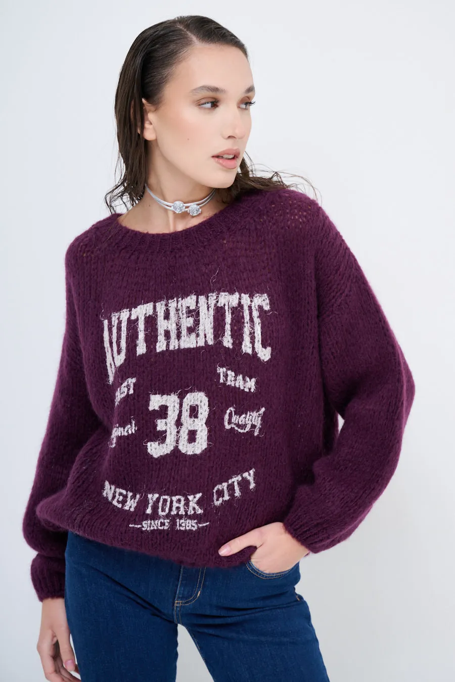 Oversized graphic knit sweater wholesale