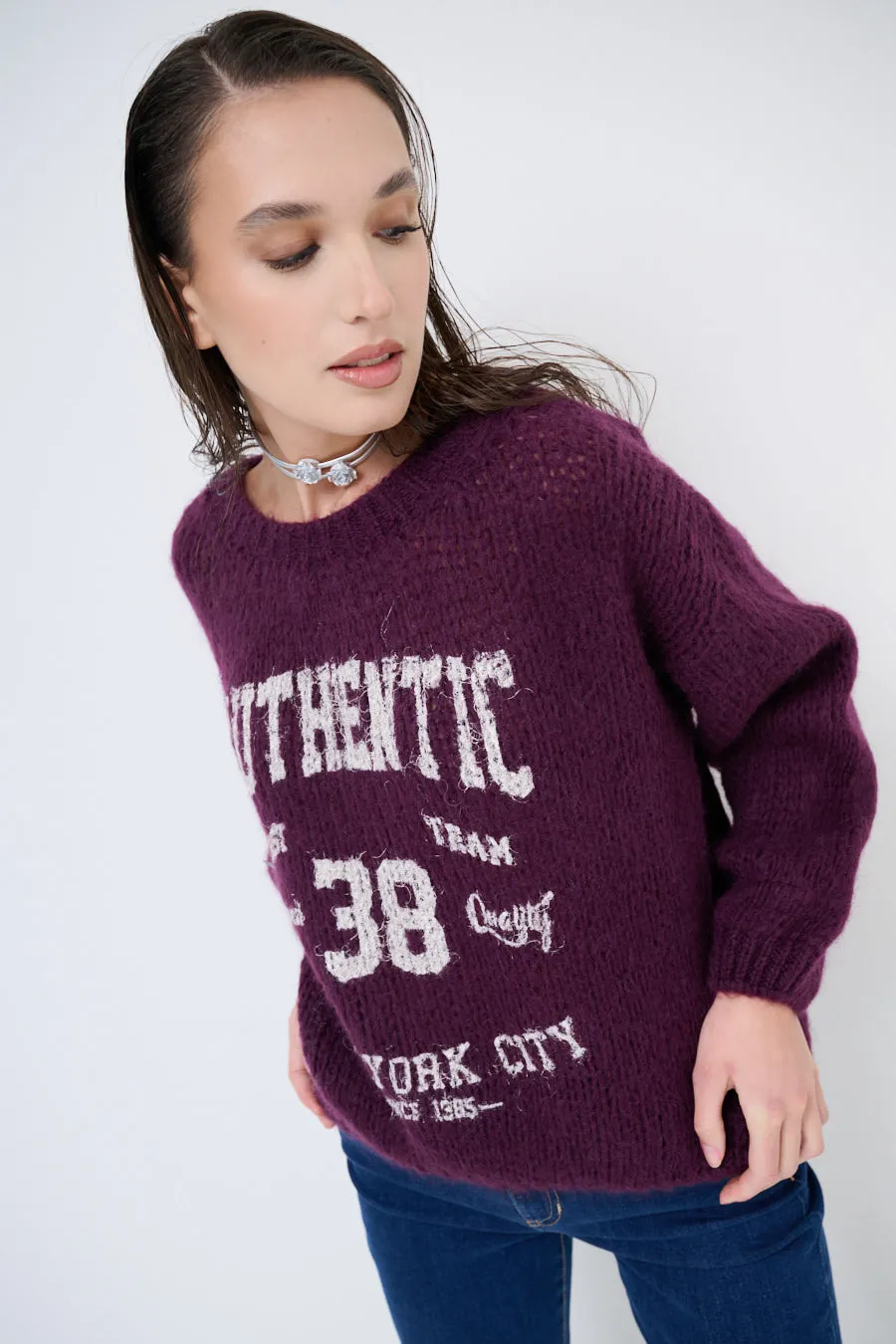 Oversized graphic knit sweater wholesale