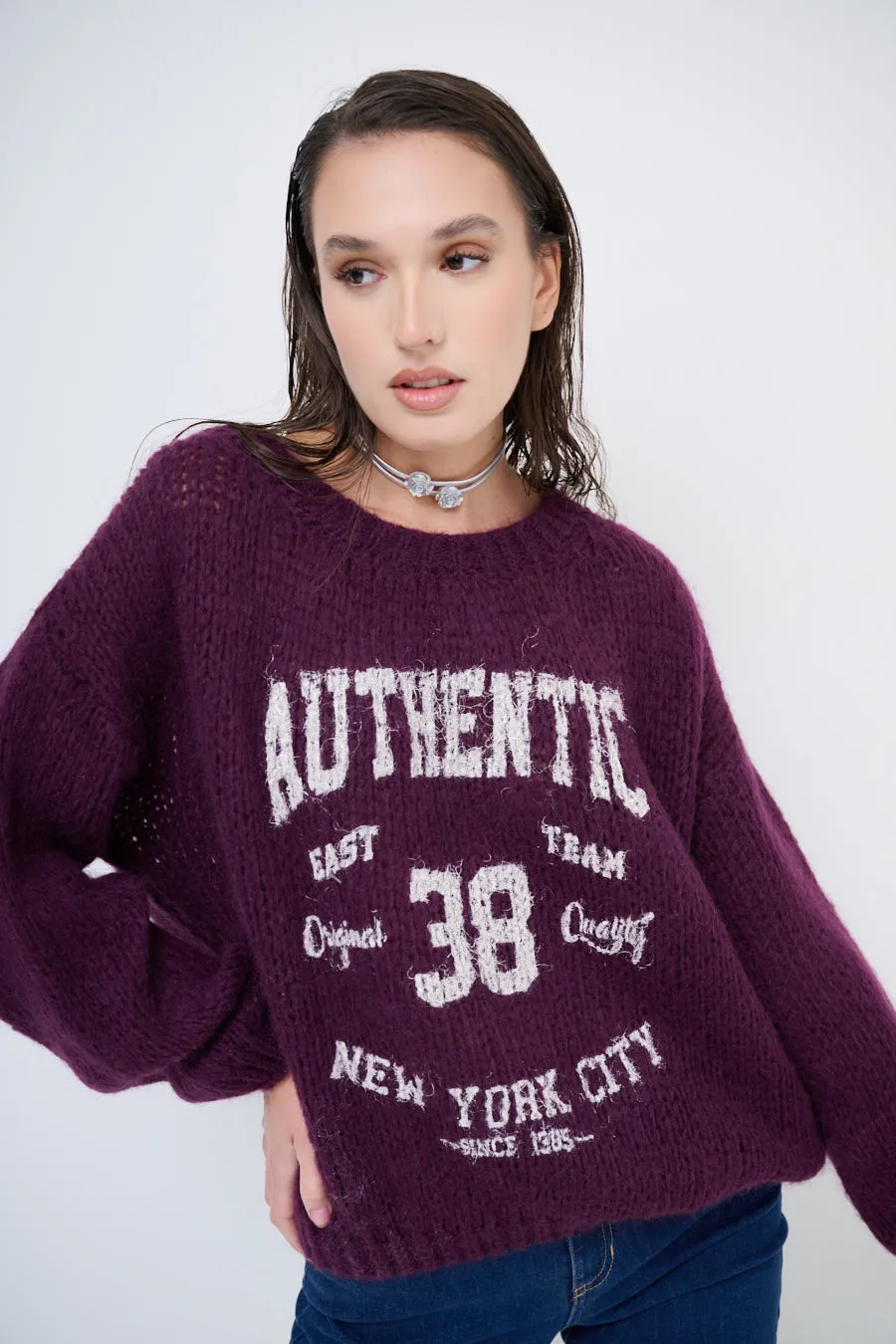 Oversized graphic knit sweater wholesale