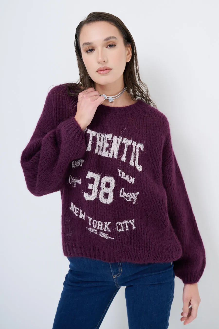 Oversized graphic knit sweater wholesale