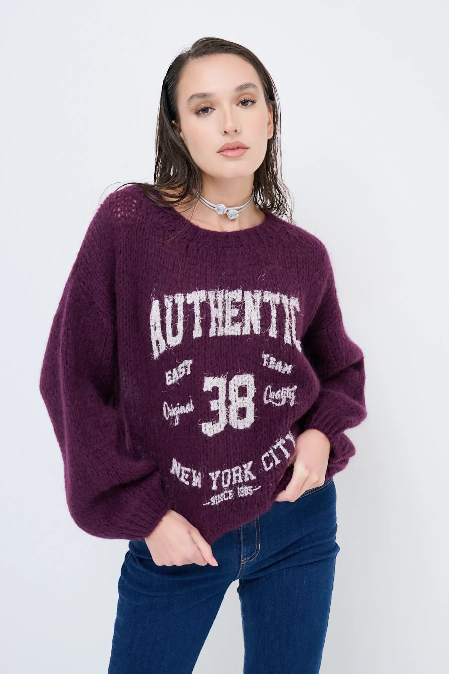 Oversized graphic knit sweater wholesale