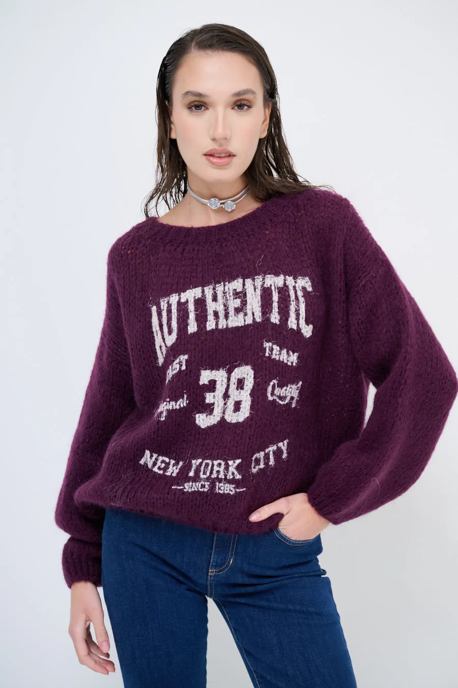 Oversized graphic knit sweater wholesale