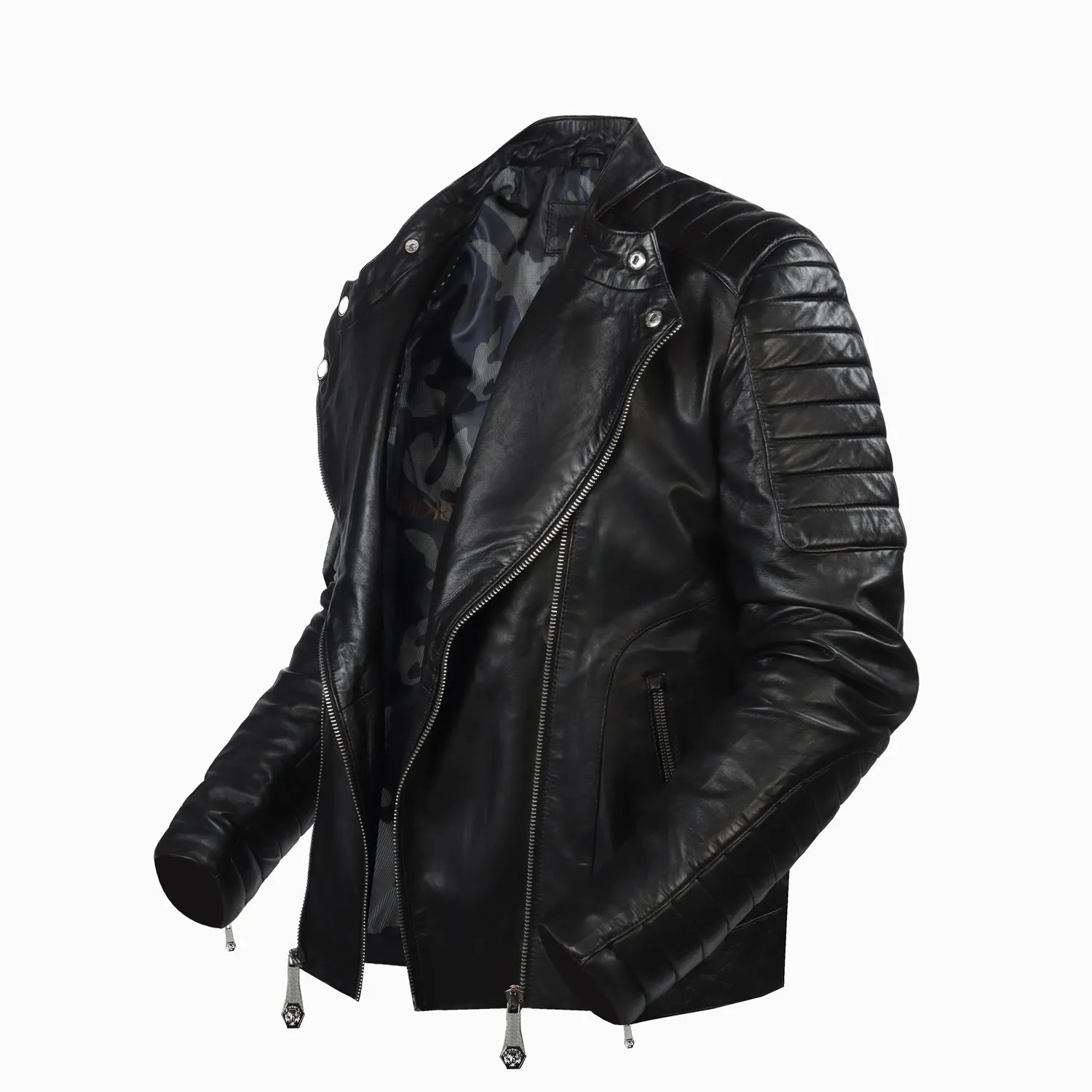 Padded Slim Fit Zipper Style Men's Black Leather Biker Jacket By Brune & Bareskin