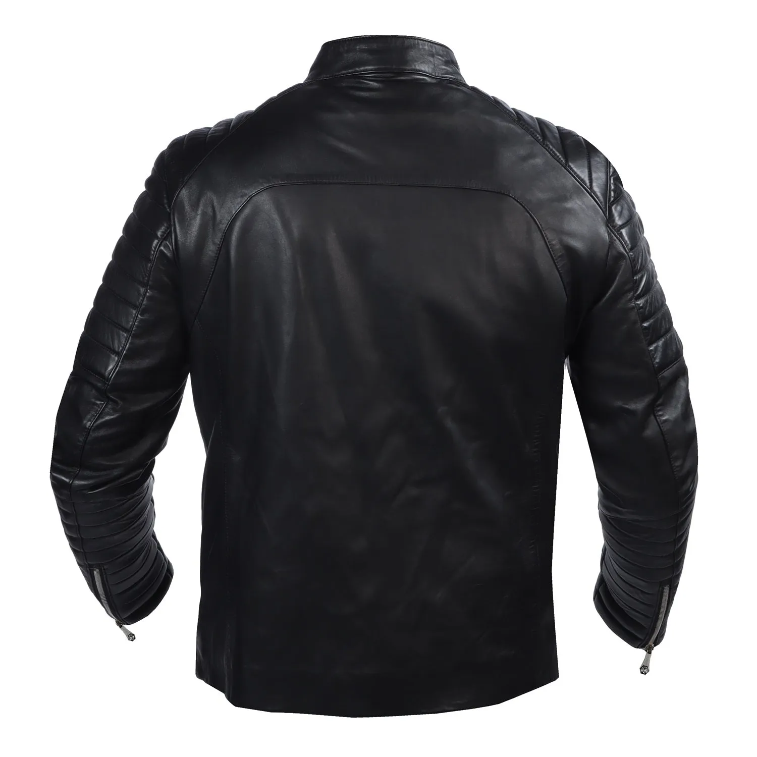 Padded Slim Fit Zipper Style Men's Black Leather Biker Jacket By Brune & Bareskin