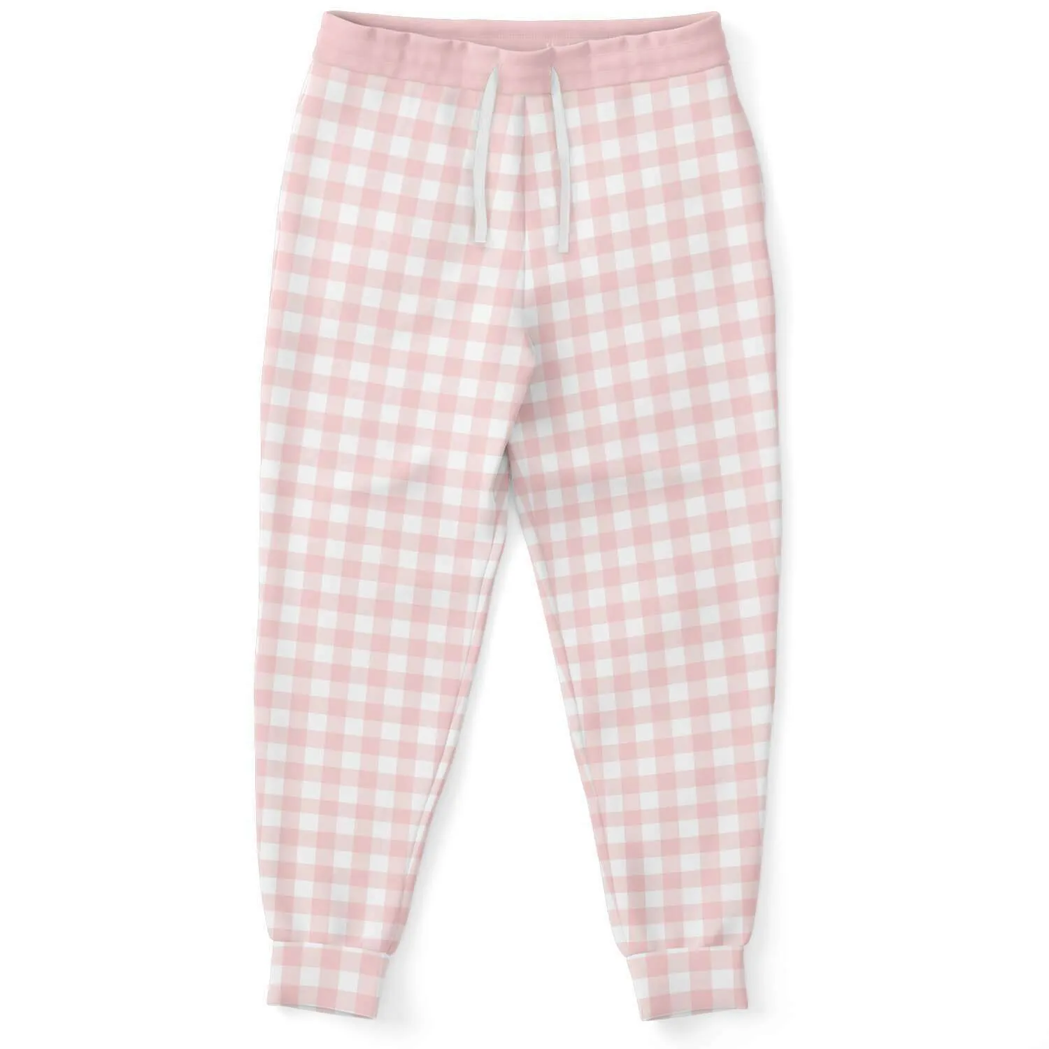 Pale Pink Gingham Check Unisex Fleece Joggers