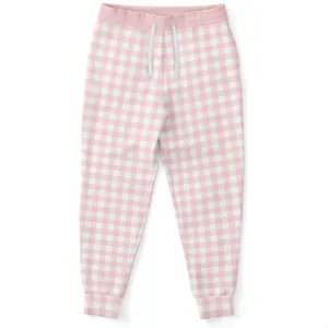 Pale Pink Gingham Check Unisex Fleece Joggers