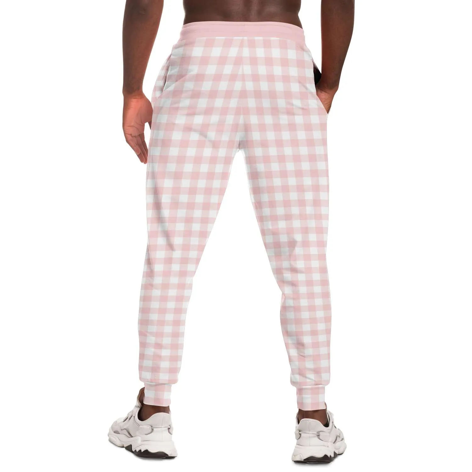 Pale Pink Gingham Check Unisex Fleece Joggers