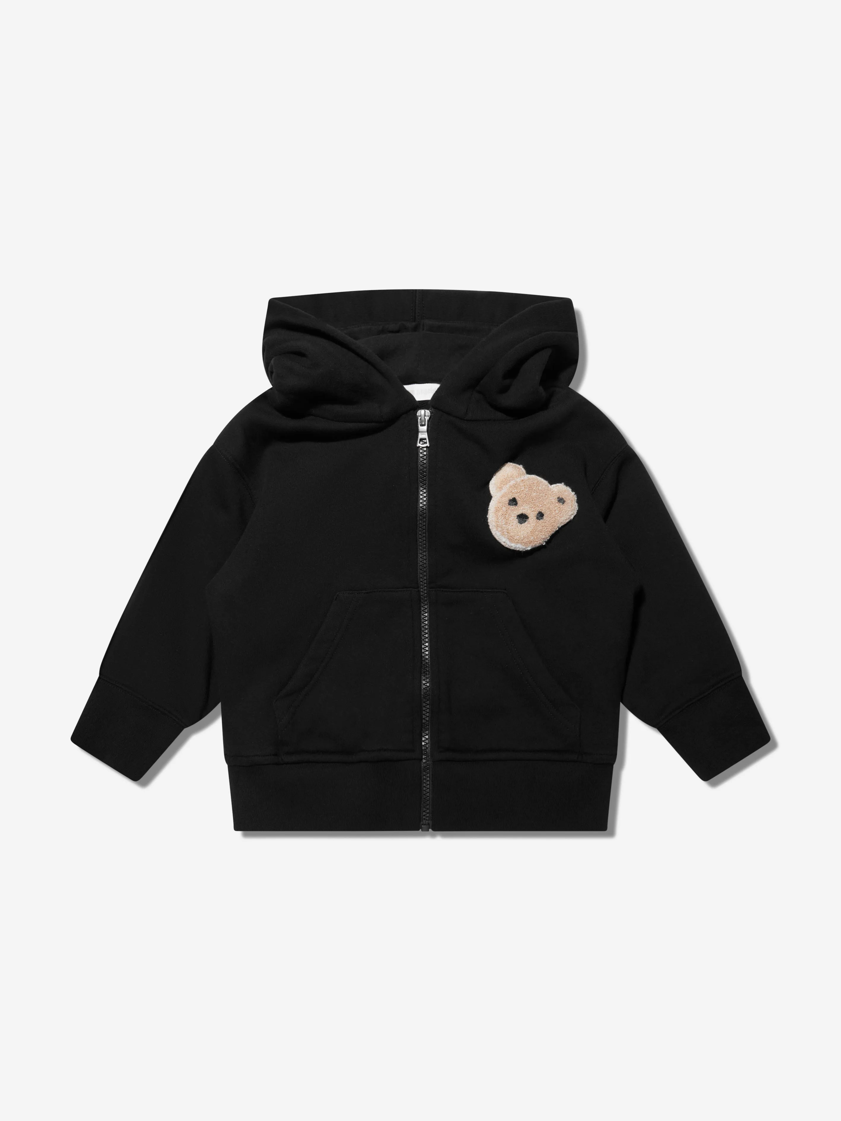 Palm Angels Kids Bear Zip Up Hoodie in Black