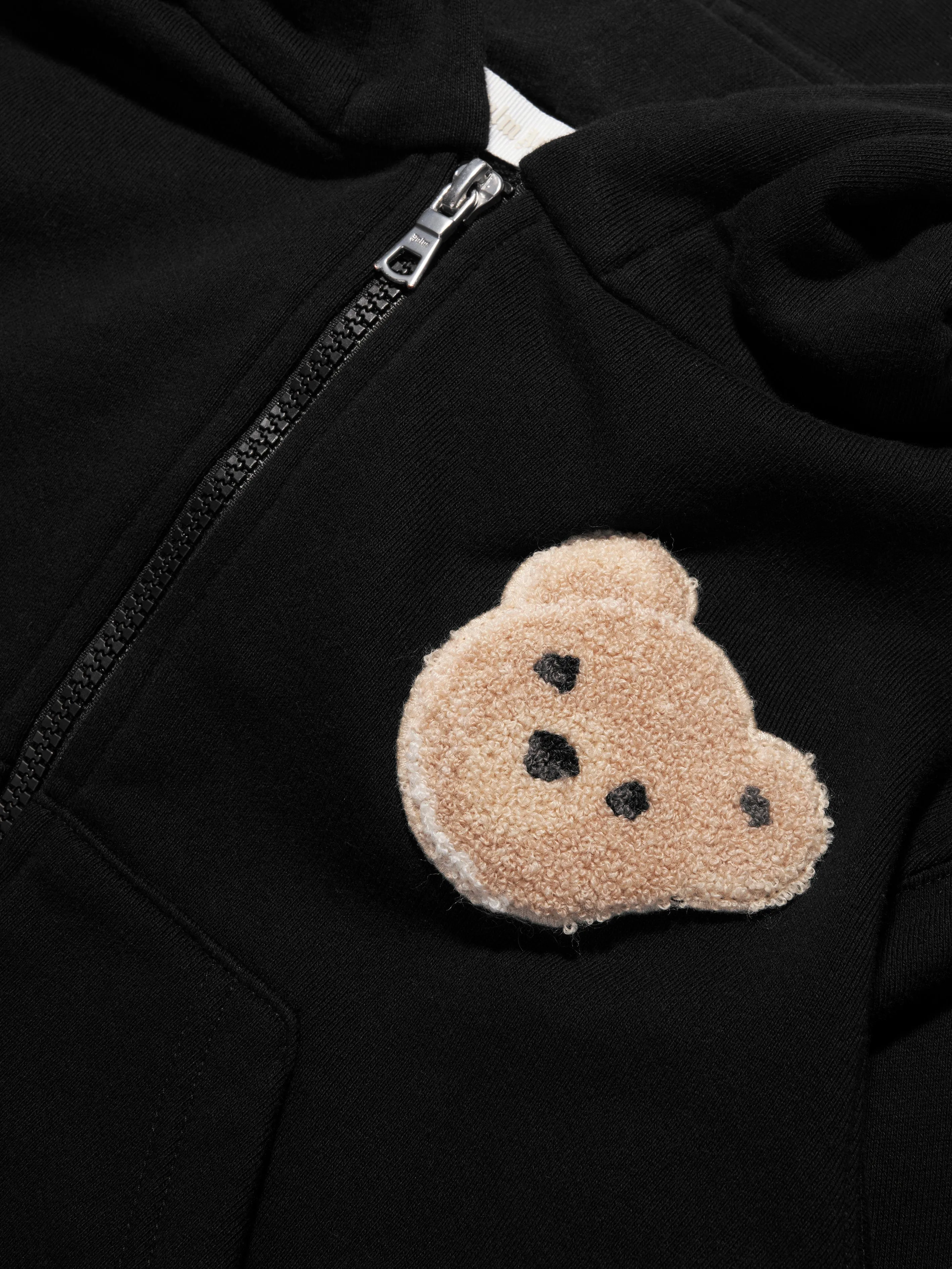 Palm Angels Kids Bear Zip Up Hoodie in Black