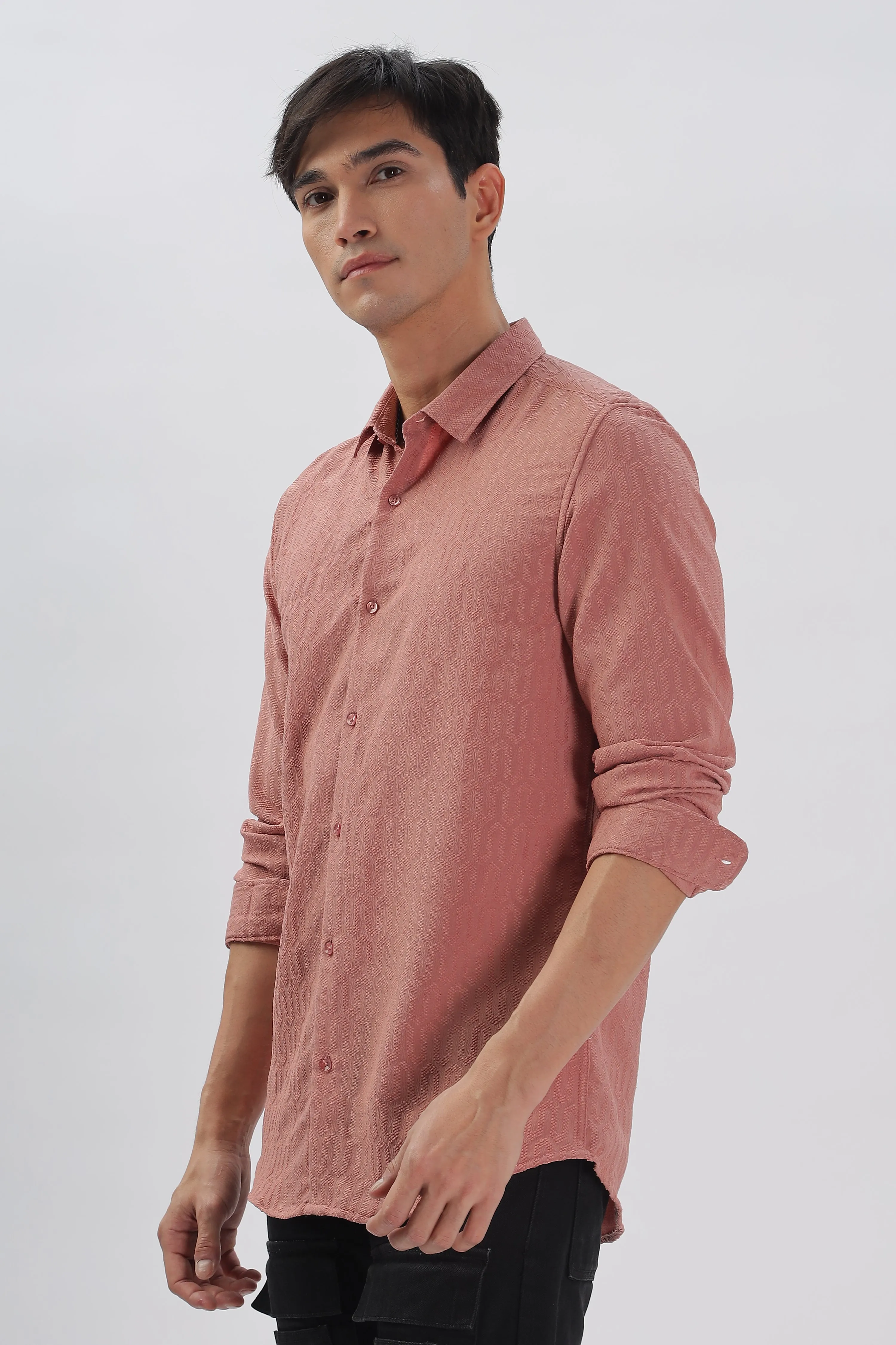 Peach - Modern Fit Textured Shirt