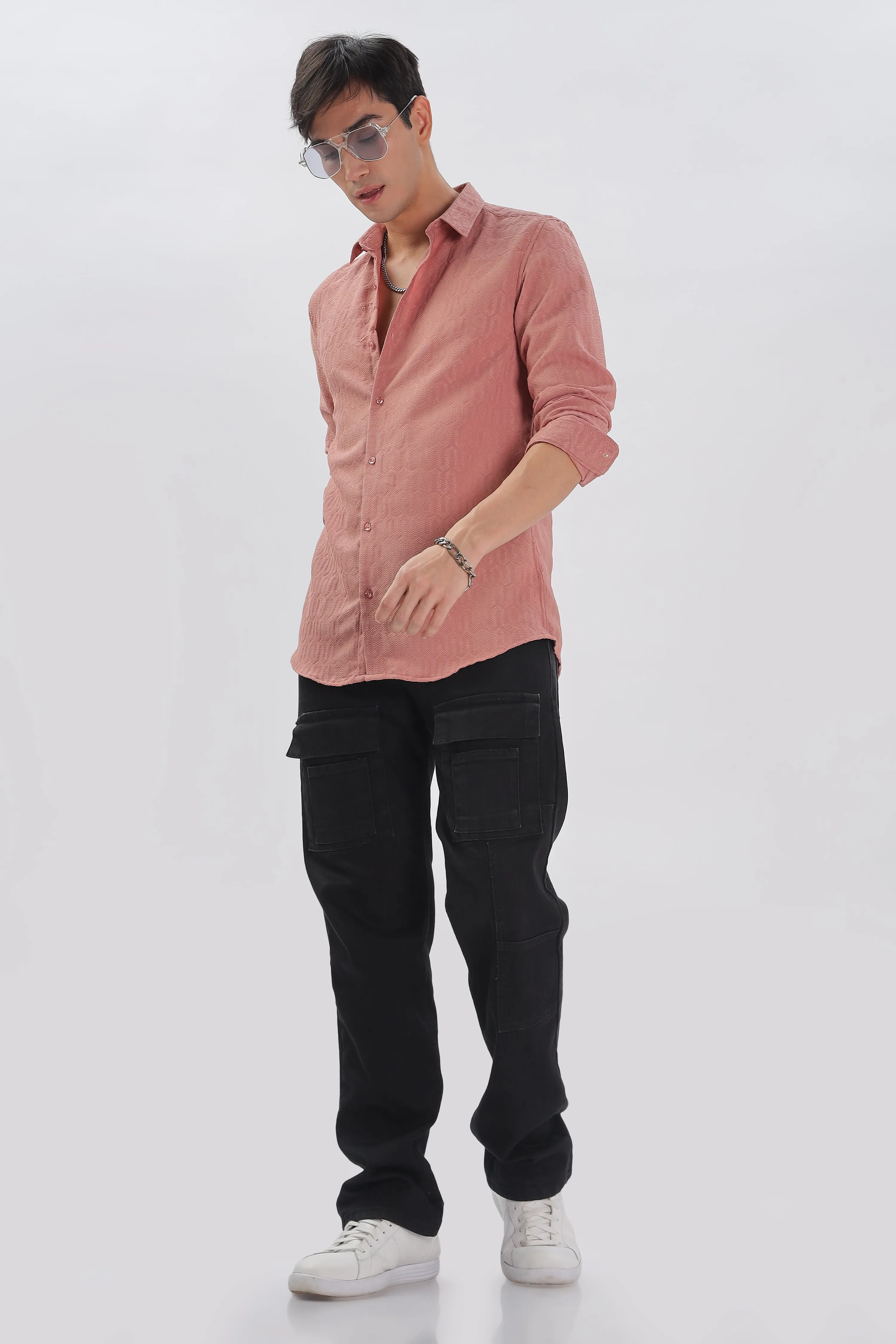 Peach - Modern Fit Textured Shirt