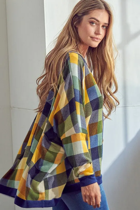 Plus Plaid Button Boyfriend Cardigan