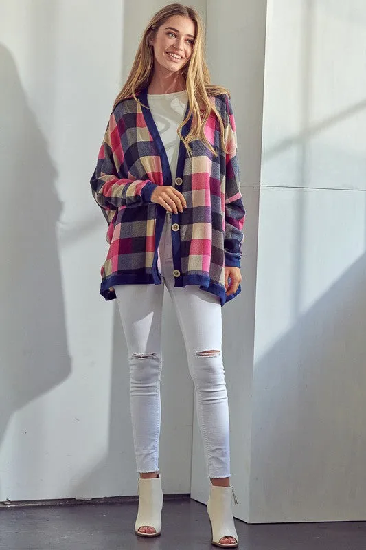 Plus Plaid Button Boyfriend Cardigan