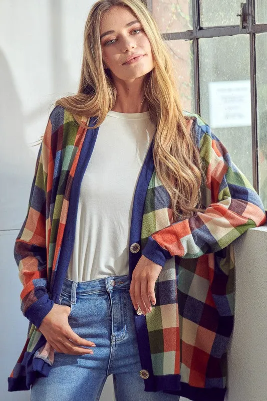 Plus Plaid Button Boyfriend Cardigan