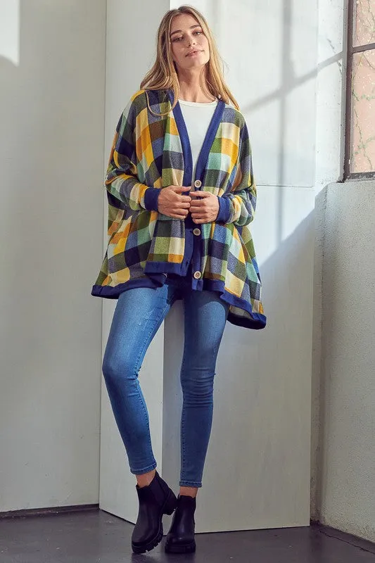 Plus Plaid Button Boyfriend Cardigan